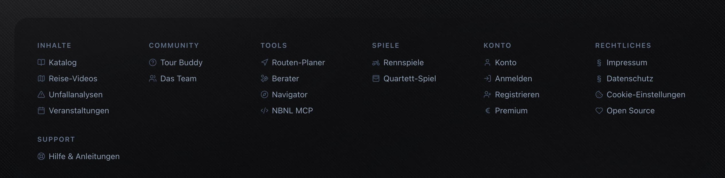 NBNL Footer mit allen Link-Gruppen
