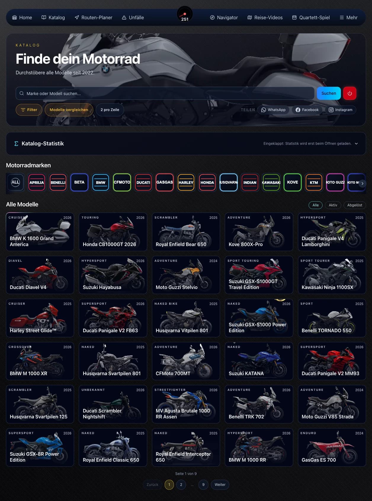 Screenshot des NBNL Motorrad-Katalogs