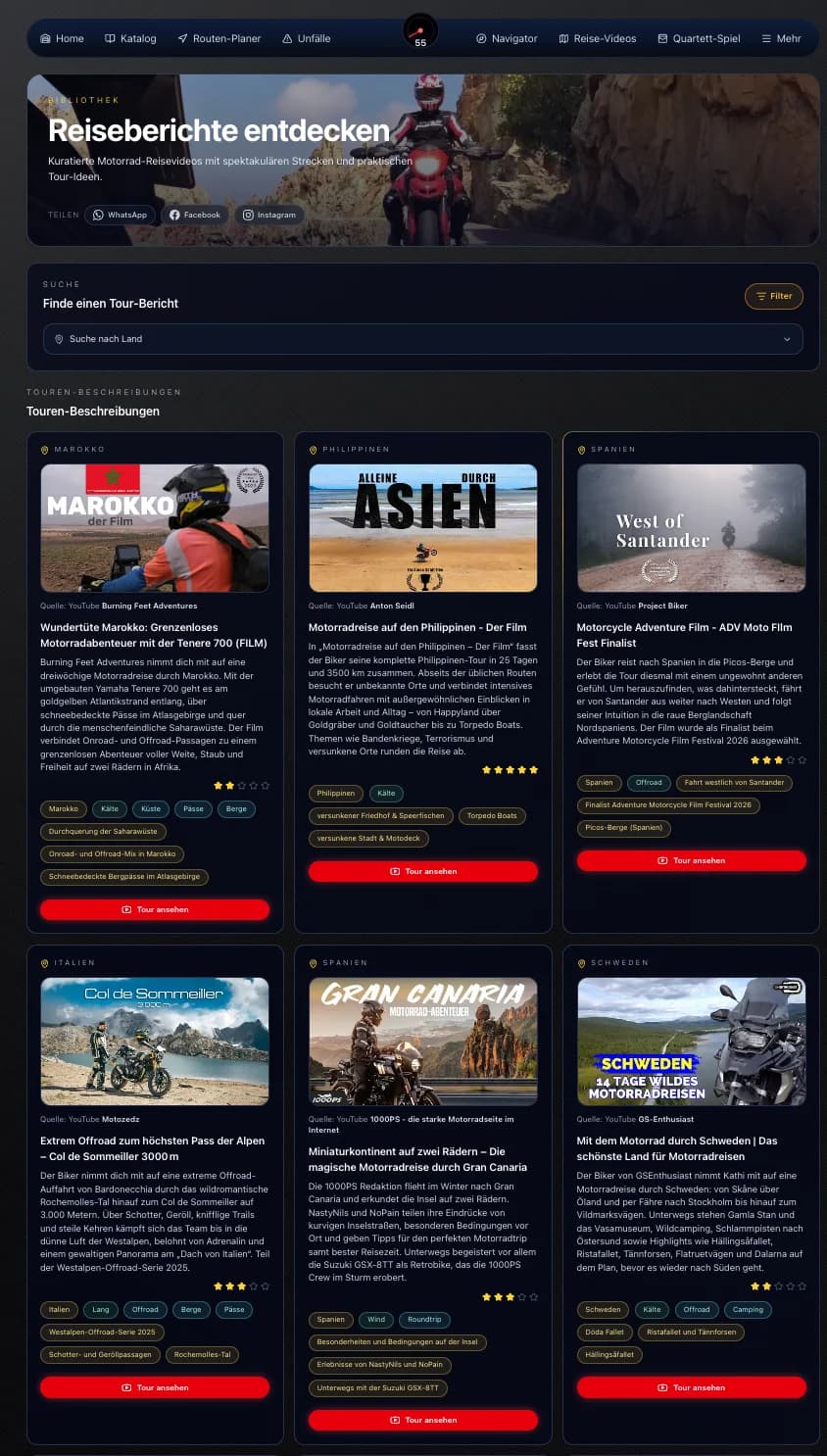 Screenshot der NBNL Reise-Videos Seite