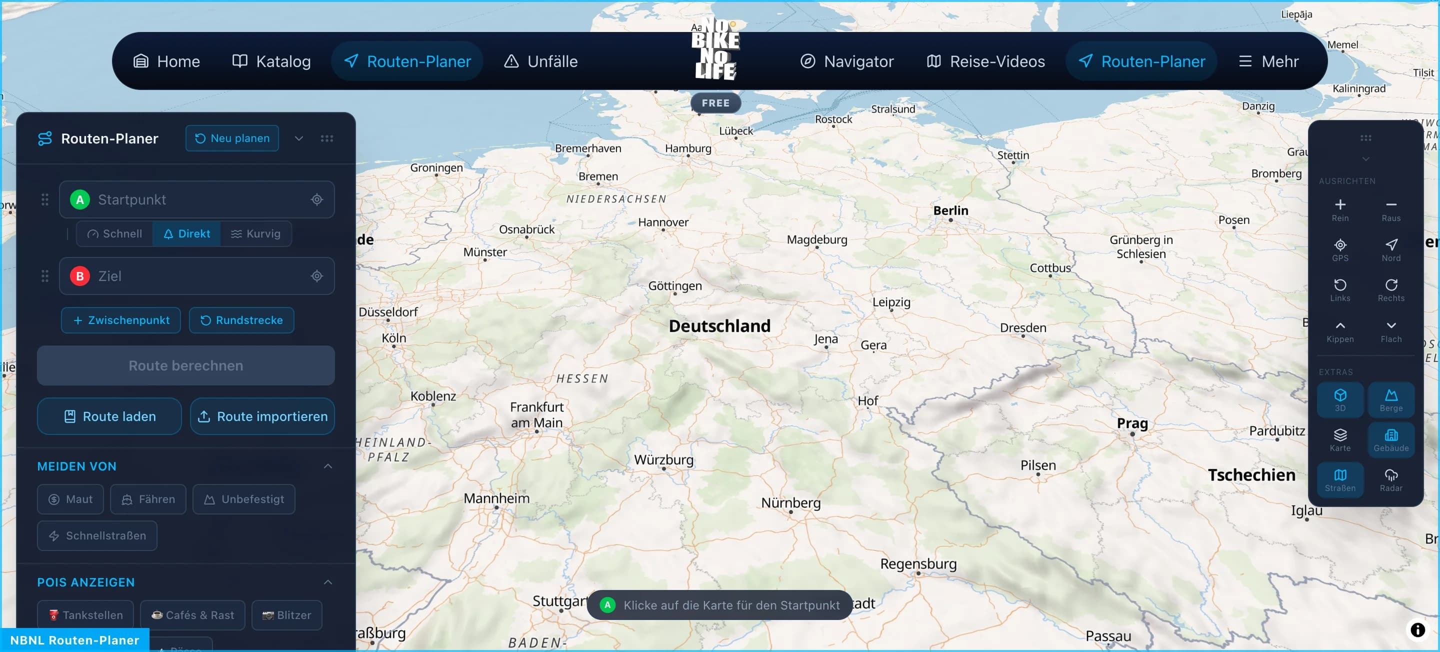 Screenshot der Karten-Einstellungen im NBNL Routenplaner