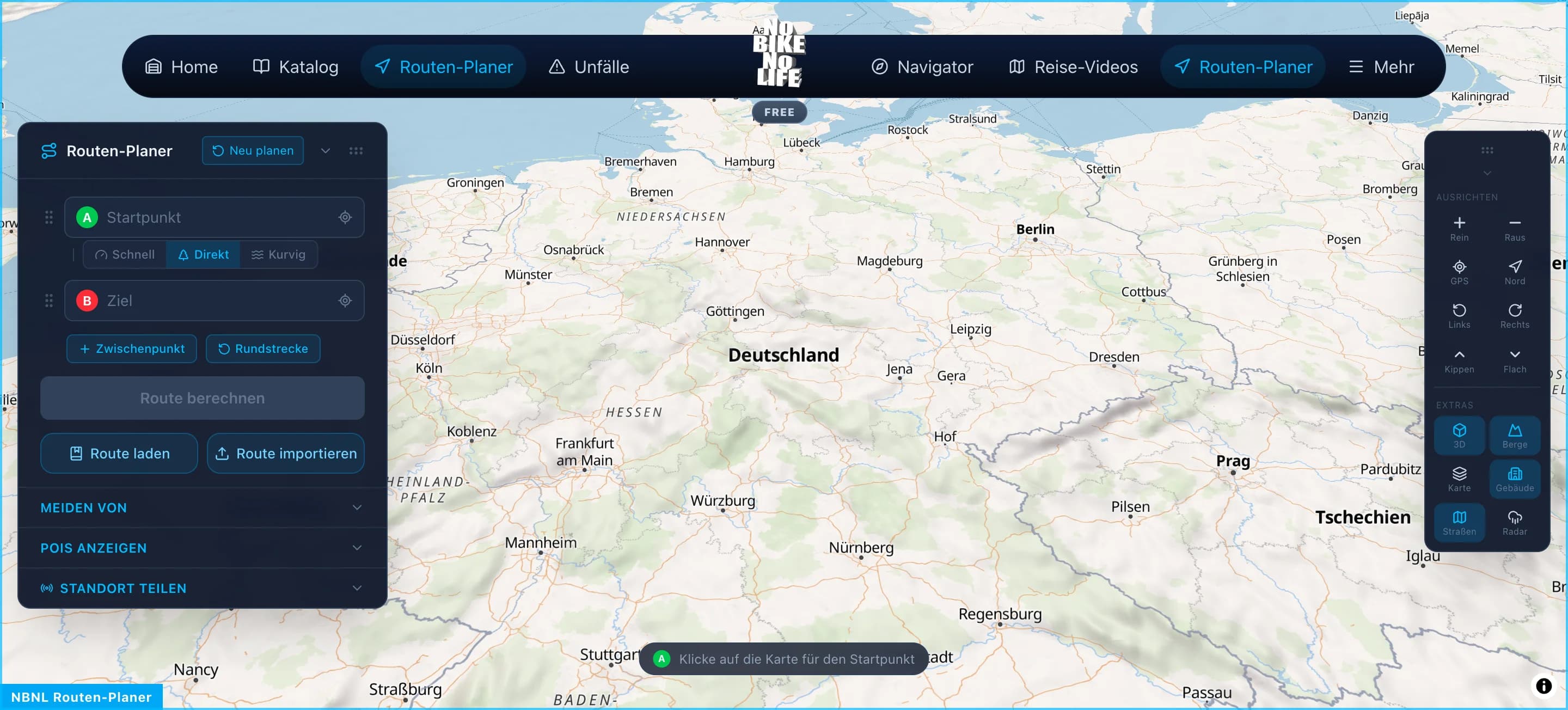 Screenshot des NBNL Motorrad-Routenplaners